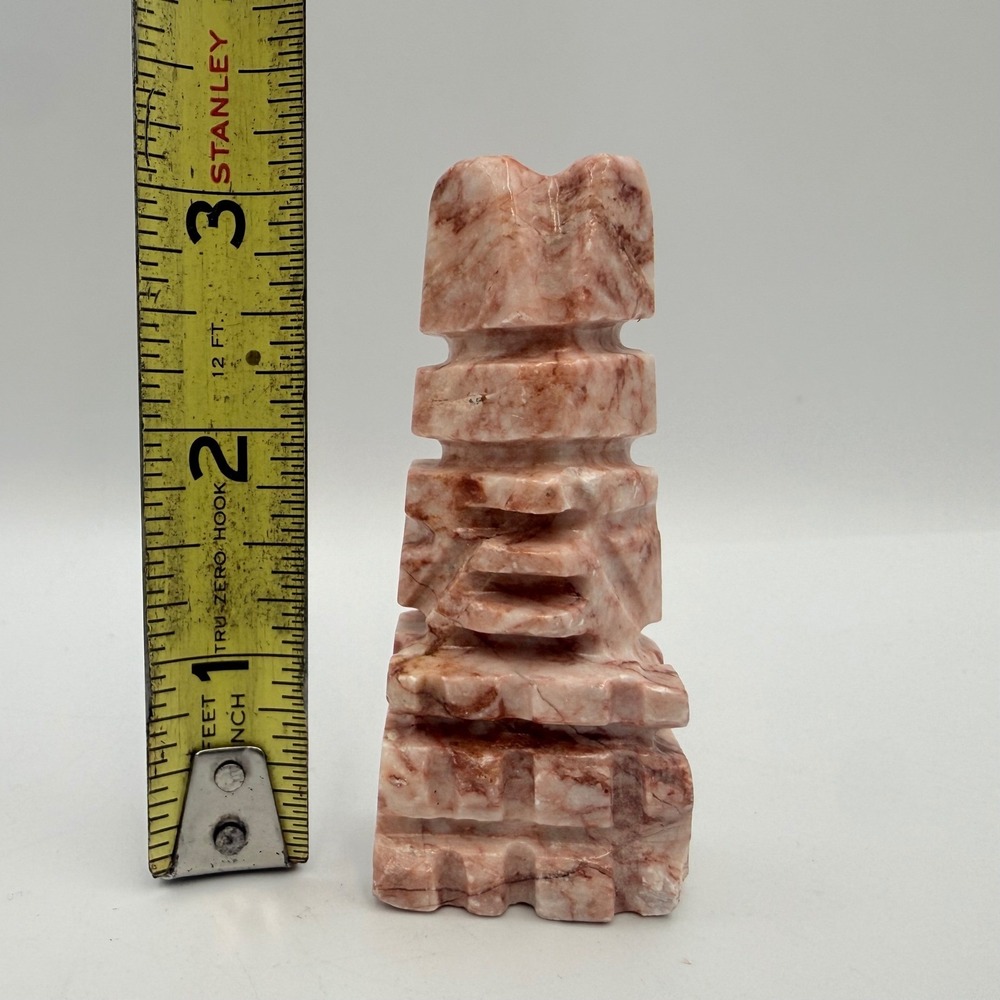 Vintage Hand Carved Pink Marble Aztec Queen Chess Piece Figurine Mexico 3.75"